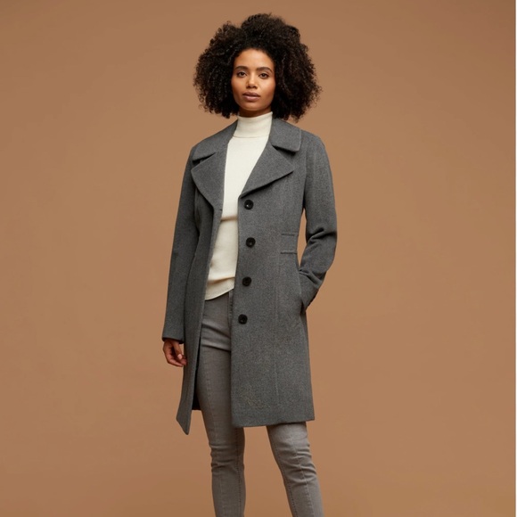 Anne Klein Notch Collar Wool Coat grey XS pea coat - Picture 1 of 6